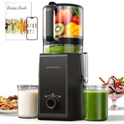 Heartnoks Cold Press Juicer Machine, 6.5'' Wide Feed Chute Slow Masticating Juicer, Easy to Clean for Busy Mornings, High Juice Yield, 3-in-1 Juicer, Sorbet & Nut Milk, Powerful Motor