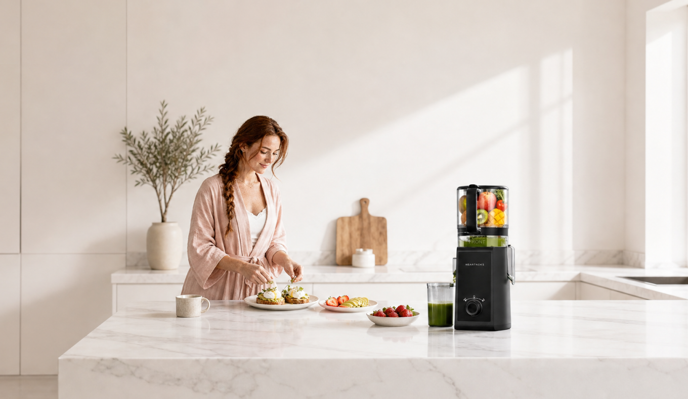 A quiet morning routine with the Heartnoks cold-press juicer