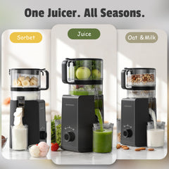 Heartnoks Cold Press Juicer Machine, 6.5'' Wide Feed Chute Slow Masticating Juicer, Easy to Clean for Busy Mornings, High Juice Yield, 3-in-1 Juicer, Sorbet & Nut Milk, Powerful Motor