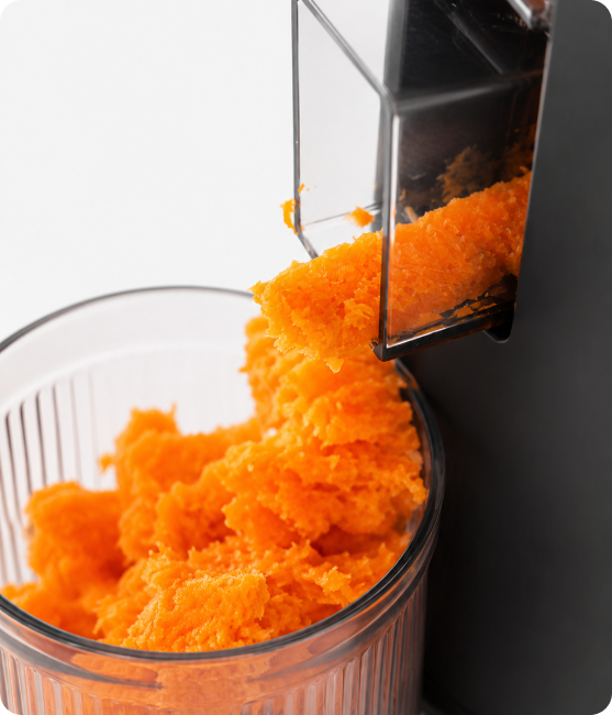 Dry carrot pulp leaving the Heartnoks juicer